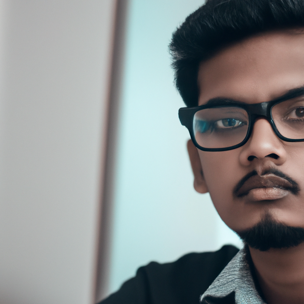 Portrait of a product designer with glasses in a modern office background and soft diffused light