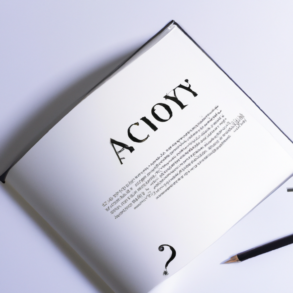 Open book with typography elements representing questions and answers